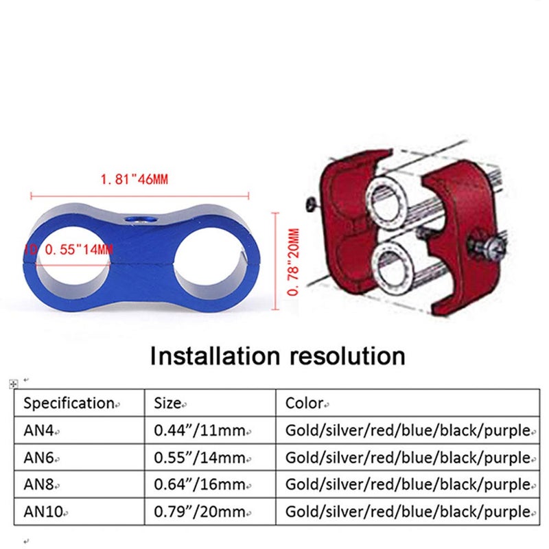 RASTP 6AN Hose Separator Clamp Aluminum Fuel Line Mounting Clamp Divider Hose Fitting Adapter Fit for 3/8 Fuel Line, Oil Line, Brake Line, Water Pipe and Gas Line,Blue,4pcs - Image 4